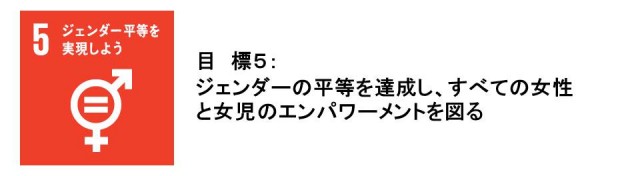 目標5：ジェンダー平等を実現しよう。ジェンダーの平等を達成し、すべての女性と女児のエンパワーメントを図る