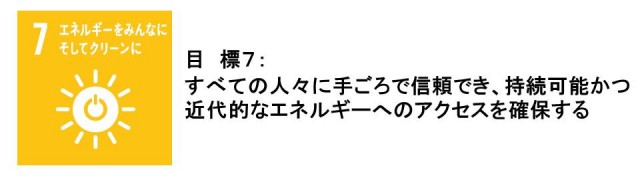 目標7：エネルギーをみんなにそしてクリーンに。すべての人々に手ごろで信頼でき、持続可能かつ近代的なエネルギーへのアクセスを確保する