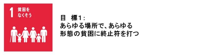 目標1：貧困をなくそう。あらゆる場所で、あらゆる形態の貧困に終止符を打つ