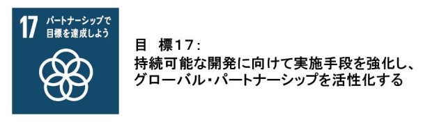 目標17：パートナーシップで目標を達成しよう。持続可能な開発に向けて実施手段を強化し、グローバル・パートナーシップを活性化する