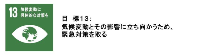 目標13：気候変動に具体的な対策を。気候変動とその影響に立ち向かうため、緊急対策を取る