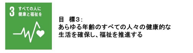 目標3：すべての人に健康と福祉を。あらゆる年齢のすべての人々の健康的な生活を確保し、福祉を推進する